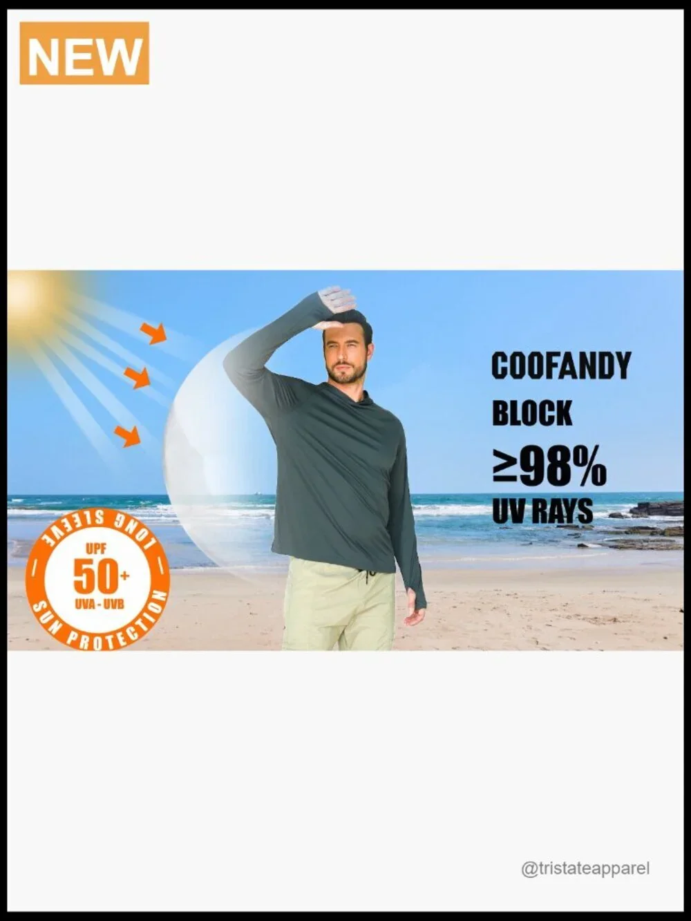 Men's UPF 50+ Sun Shirt Long Sleeve Hoodie Rash Guard Fishing Hiking Running